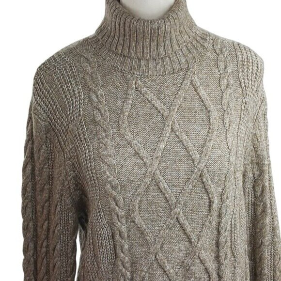 Express Sweater Womens Small Cable Knit Turtleneck Tan Pullover Wool Blend - Picture 3 of 7